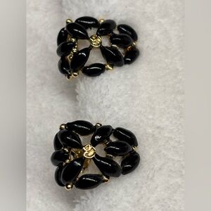 St. John Black and Gold Floral Earrings